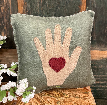 PB-144C Small Wool Heart in Hand Pillow - Teal