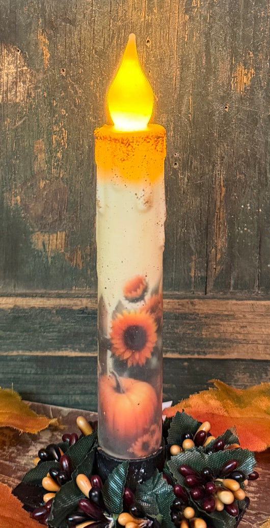LMS-2 Sunflowers & Pumpkins Battery Operated Taper - Wrap Around