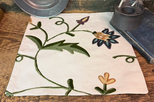CD-CM-C10B Antique Crewel Candle Mat - Teal Flower
