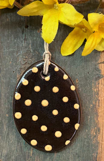 KS-79 Redware Easter Egg Ornament - Black with Dots