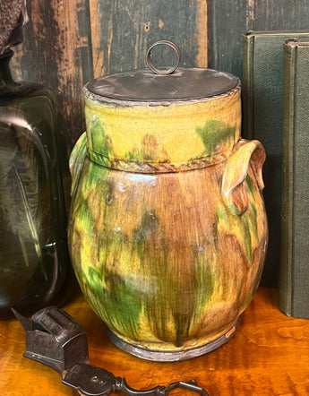 GMS-1680 Shooner Redware Tin Lidded Covered Jar - Multi