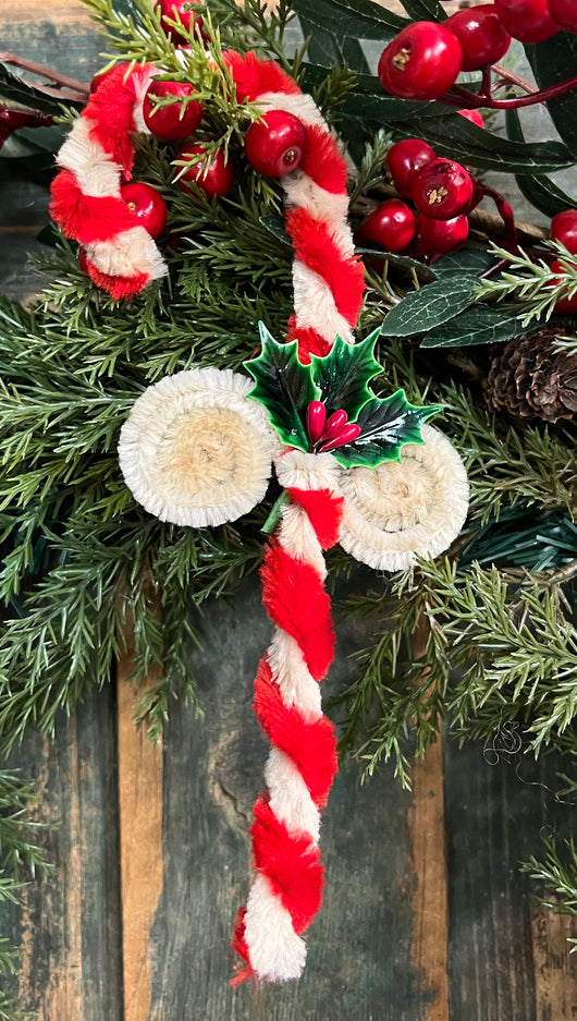 ER-2430 Candy Cane with Holly Ornament