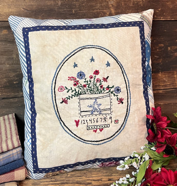 JZ-12 Hand-stitched Americana Flowers Pillow