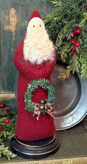 NG-239B Belsnickel in Red Wool Coat with Wreath & Bells