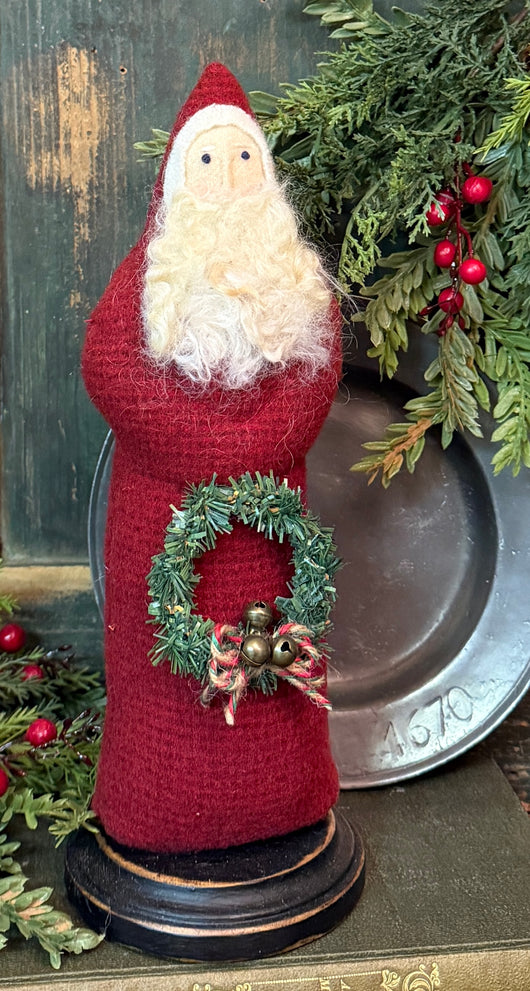 NG-239B Belsnickel in Red Wool Coat with Wreath & Bells