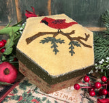PB-118 Fabric Cover Hex Box with Wool Cardinal Applique