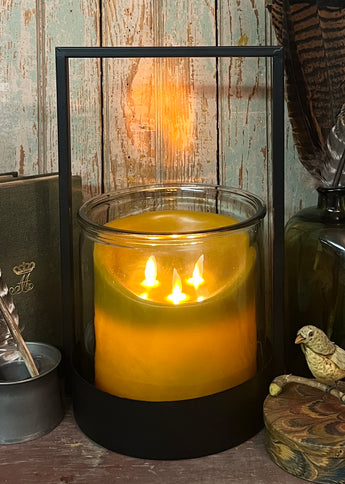 NV-1004 Iron & Glass Holder with Realistic 3 Flame Candle