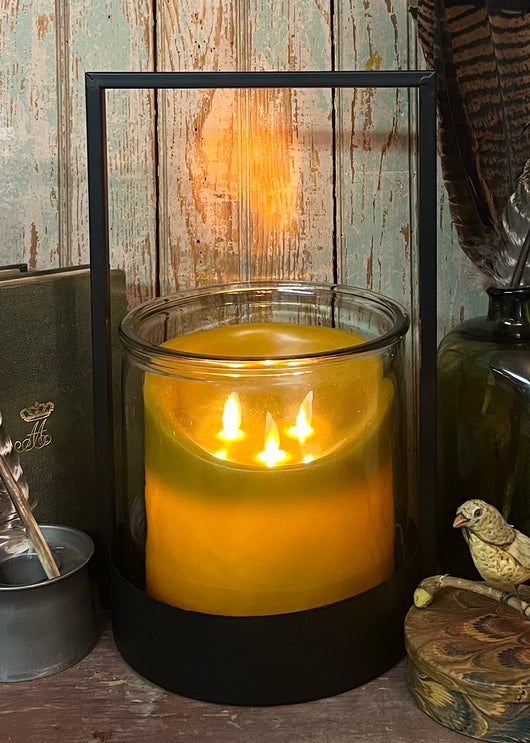 NV-1004 Iron & Glass Holder with Realistic 3 Flame Candle