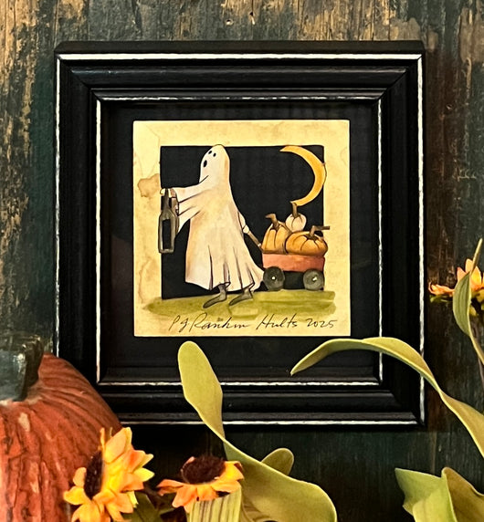 PJH-382 Ghost Pulling Wagon of Pumpkins Framed Paper Cutting