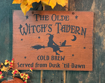 HAV-34 'The Olde Witch's Tavern' Hanging Wood Plaque