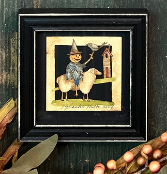 PJH-362 Pumpkin Man on Sheep Framed Paper Cutting