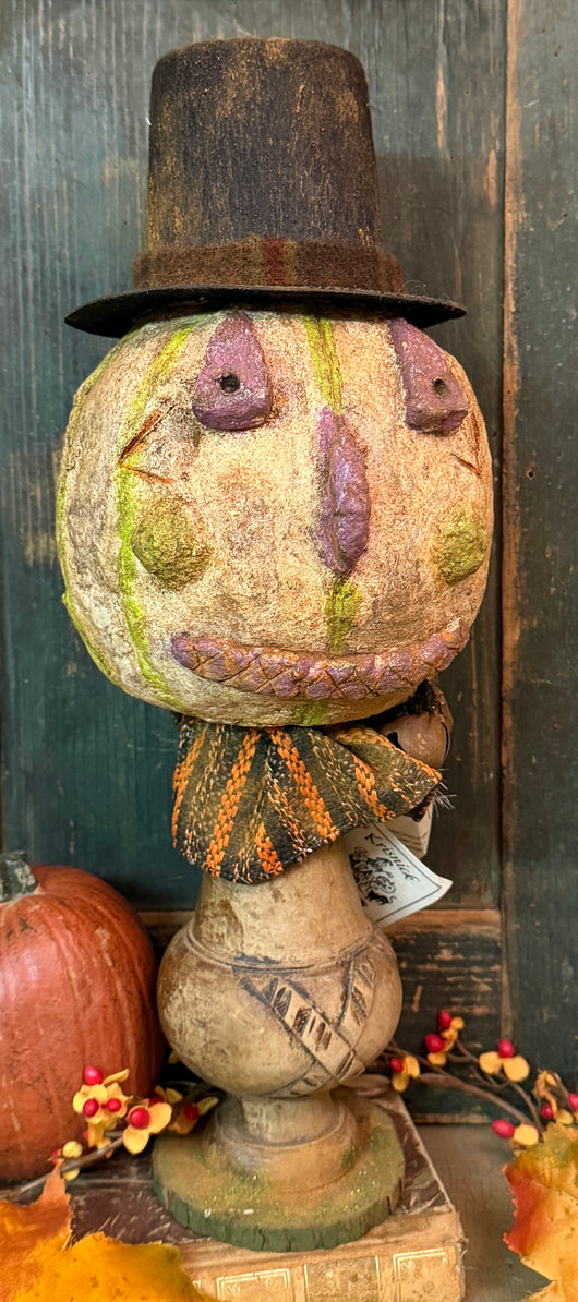 TK-40 Krisnick Hand-made Jack-O with Top Hat on Wood Spindle