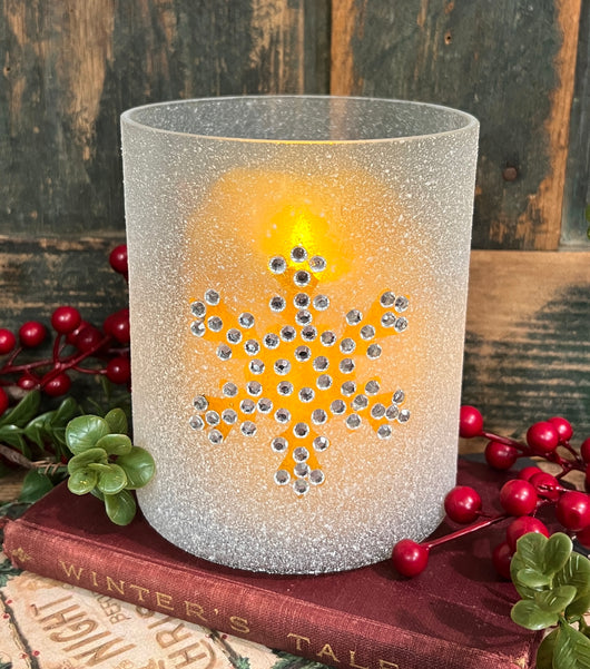 NET-GHS Glass Candle Holder with Snowflake Design