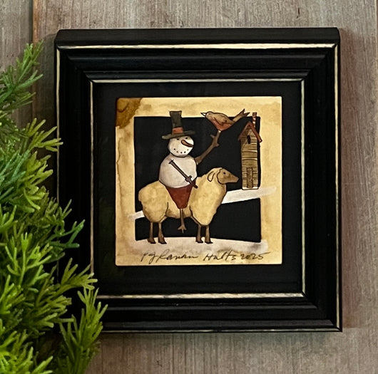 PJH-408 Snowman on Sheep Framed Paper Cutting