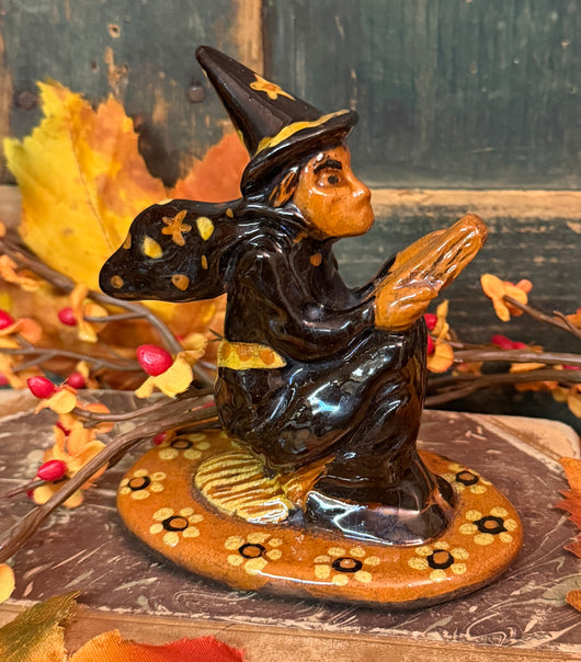 GMS-F132D Shooner Redware Lg Witch on Broom Figurine