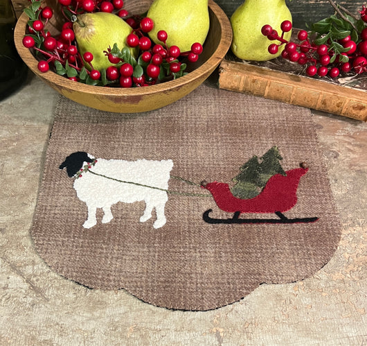 PB-120 Sheep with Sleigh Appliqued Wool Runner