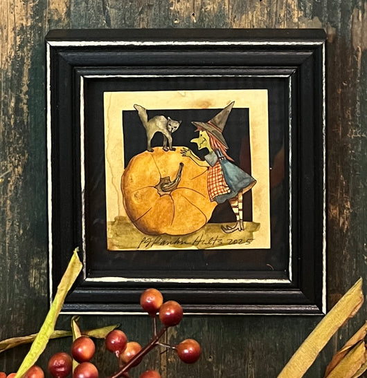 PJH-377 Witch, Cat & Pumpkin Framed Paper Cutting