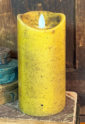 HSZ-LFC-M Large Realistic Flame Candle - Mustard - Lemon Pound Cake Scented