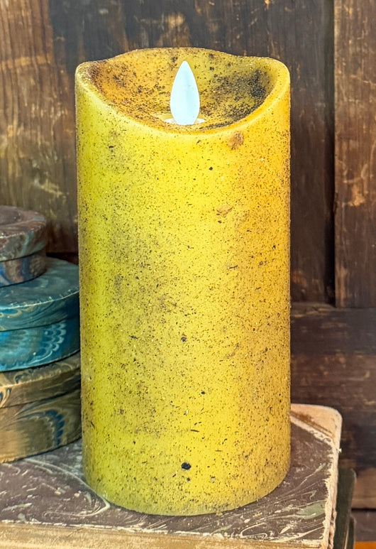 HSZ-LFC-M Large Realistic Flame Candle - Mustard - Lemon Pound Cake Scented