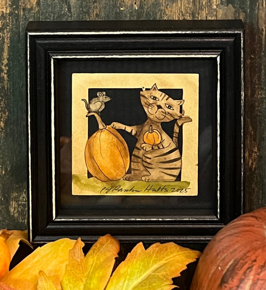 PJH-379 Cat, Mouse & Pumpkin Framed Paper Cutting