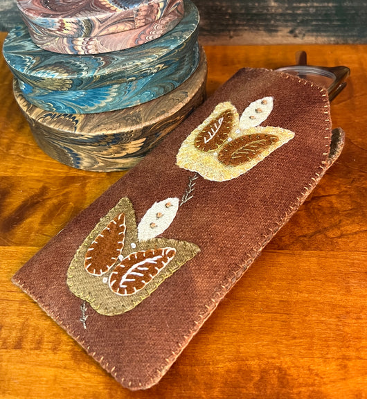 PB-350 Wool Floral Eyeglass Case - Brown