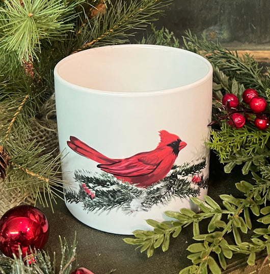 NET-49 Small Pottery Candle Holder with Cardinal Design