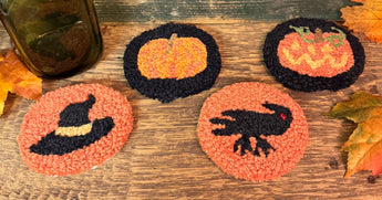 C4C-13 Four Halloween Wool Hooked Coasters