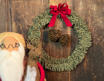 PB-LW Wool Holiday Wreath with Wool Pinecones