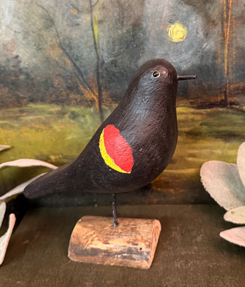 MAX-2 Hand-Carved & Painted Red Winged Blackbird on Wood Base