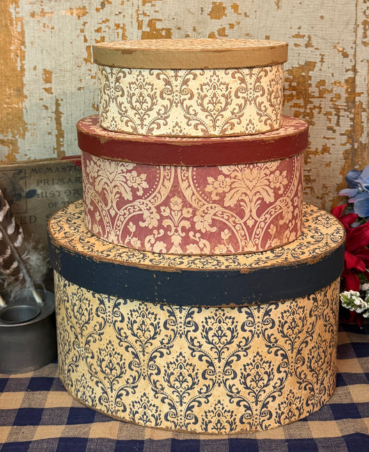 X67 Set of 3 - Wallpaper Covered Paper Mache Boxes