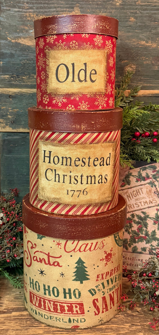 PEN-205 Large Aged Christmas Fabric Covered Boxes - Set of 3