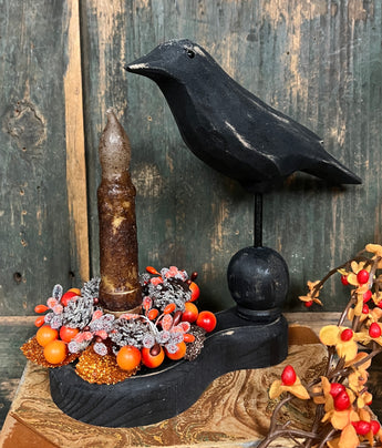 HSC-CCH Wood Crow Candle Holder with Ring