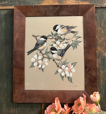 NV-861 ‘Chickadees in Apple Blossoms’ ORIGINAL Painting by S. Camana