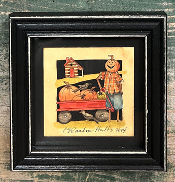 PJH-309 Pumpkin Man with Wagon Framed Paper Cutting