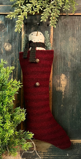 EC-15A Snowman in Red Wool Stocking