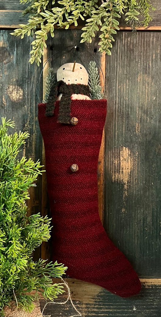 EC-15A Snowman in Red Wool Stocking