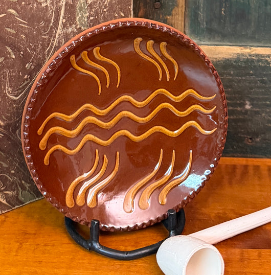 X102A Vintage Foltz Redware Squiggles Plate