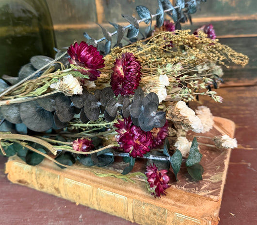 NET-SDB-D Small Dried Flower Bunch - Wine Strawflowers