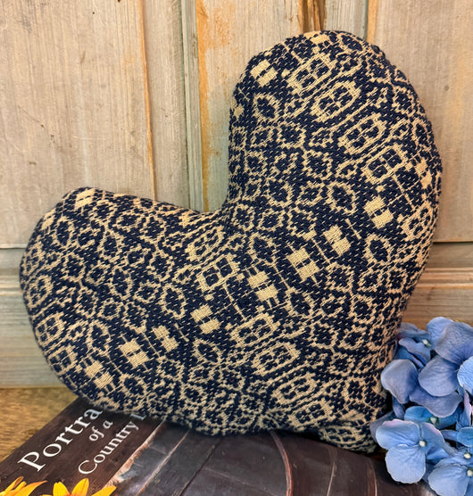 CD-HP-N Lg Coverlet Heart Pillow - Navy & Tan