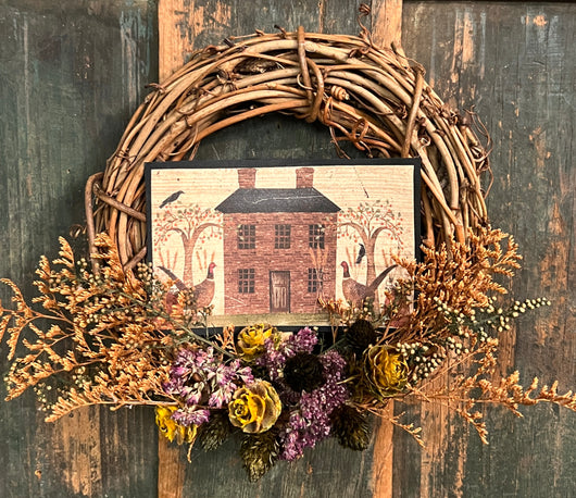 CD-F68 Paper Red House with Dried Flowers Wreath