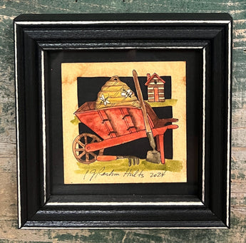 PJH-310 Beeskep in Wheelbarrow Framed Paper Cutting