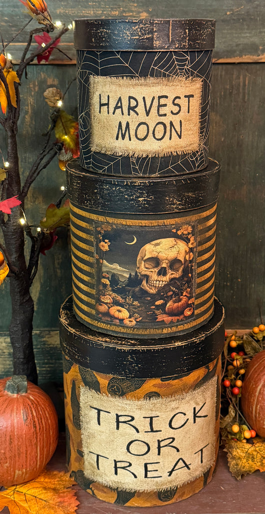 PEN-135A Large Aged Halloween Fabric Covered Boxes - Set of 3