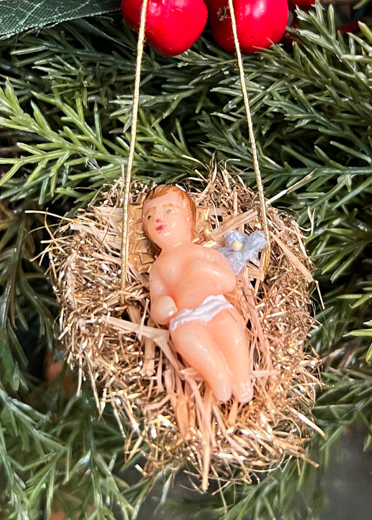 ER-2439 Wax Baby Jesus in Walnut Shell Ornament
