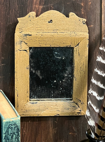 FB-18 Mustard Crackle Painted Wood Small Mirror