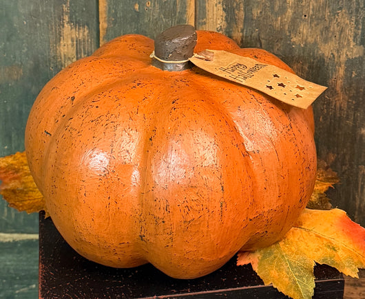 PEN-123 Aged Painted Paper Mache Pumpkin