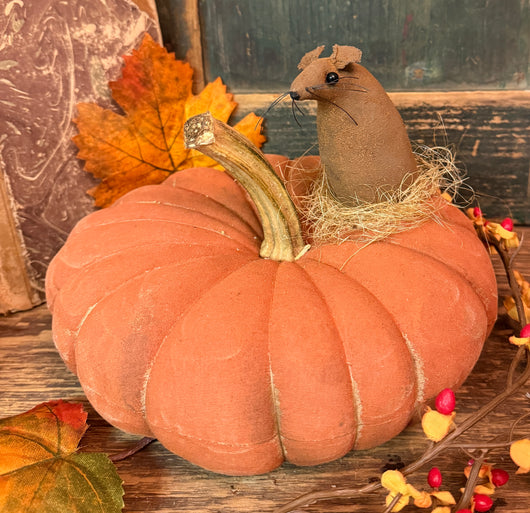 PPP-46A Painted Fabric Pumpkin with Mouse