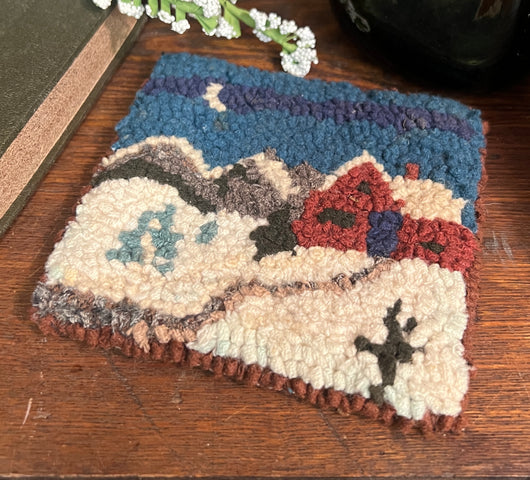 NV-873 Vintage Hand-hooked Wool Mat with Winter Scene