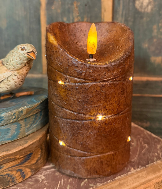 HSC-5241 Battery Pillar Candle with LED Interior Lights - Burnt Mustard