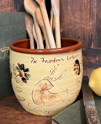 SJP-UT3 Sgraffito Redware Utensil Crock 