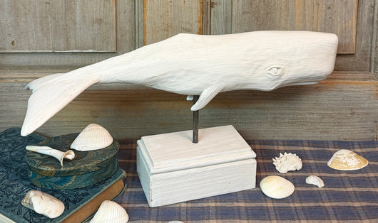 TPD-13 Hand-Carved & Painted White Whale on Base